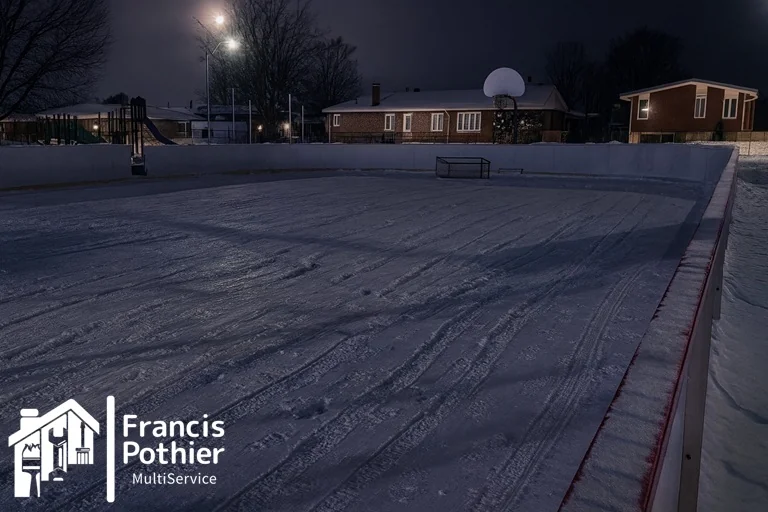 Patinoire extérieure entretenue en hiver, réalisation distincte du déneigement manuel