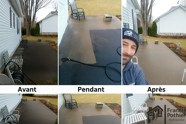 Nettoyage à pression d’une surface de béton à Shawinigan