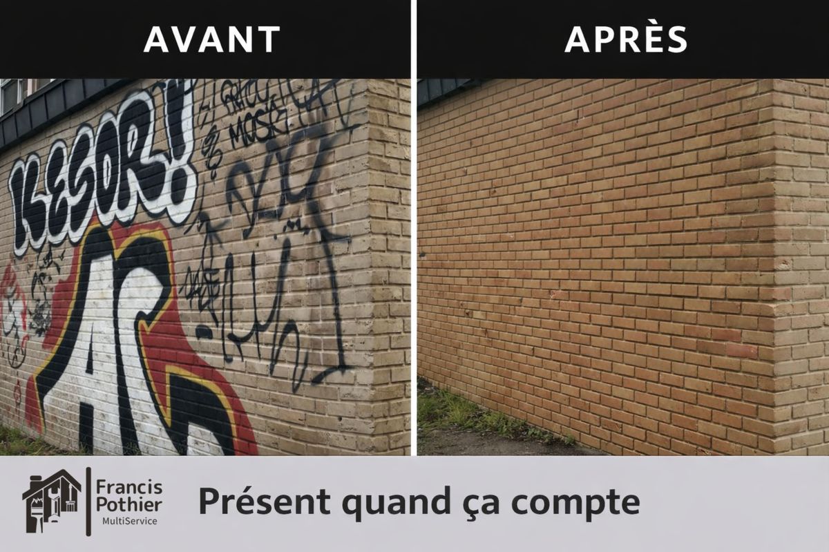 Comparatif avant et après le retrait de graffiti sur un mur de brique